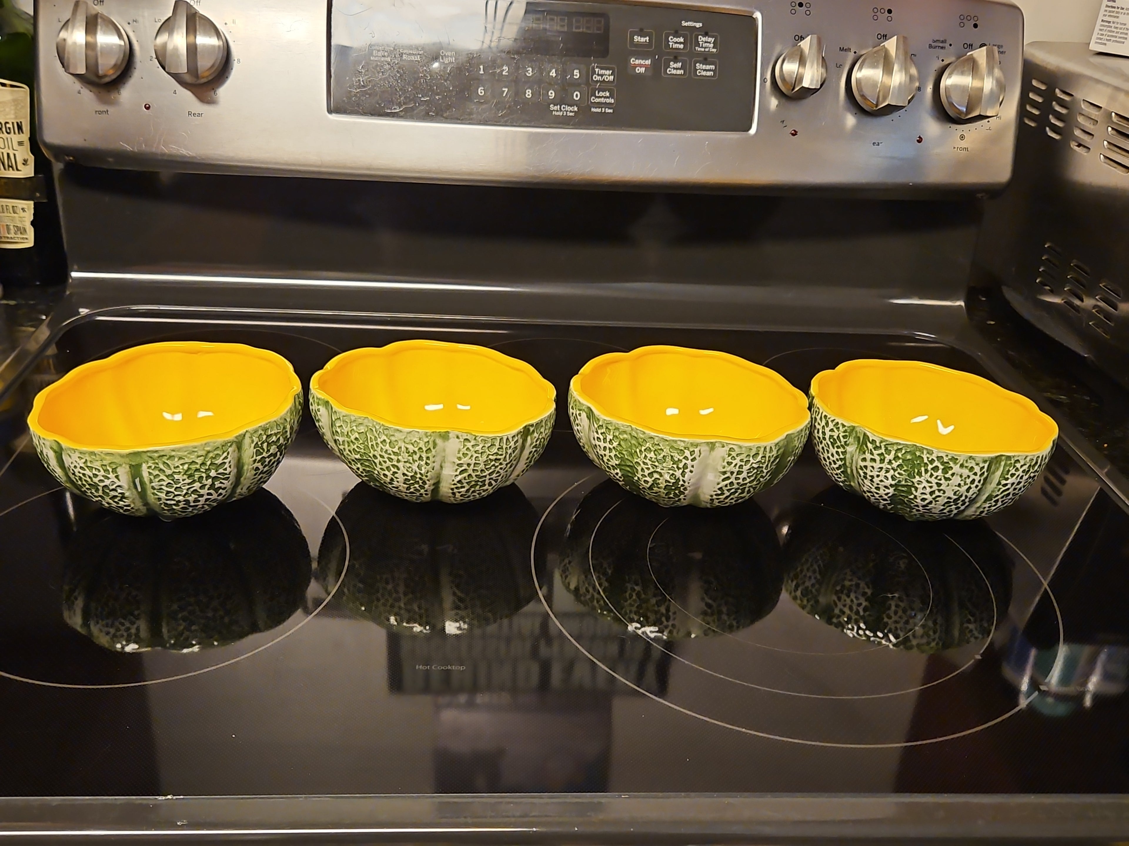 Set Of 4 Vintage Majolica Knobler Style Ceramic Cantaloupe Bowls EUC