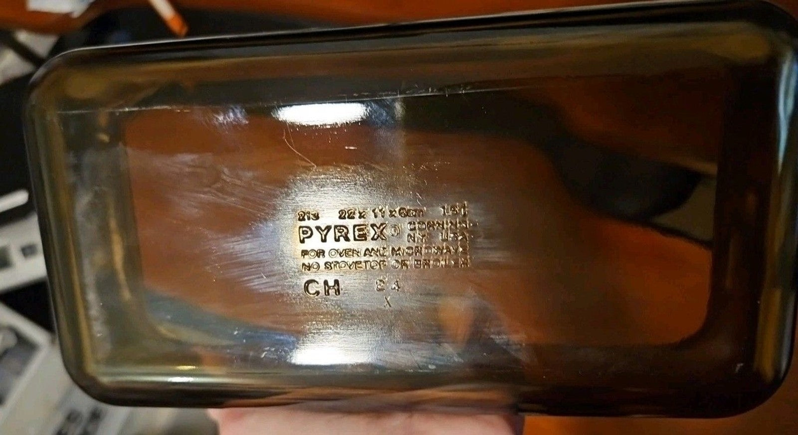 Pyrex Amber Brown Glass 1.5 QT Casserole Dish Bread Loaf Pan #213 8.5x4.5x2.5