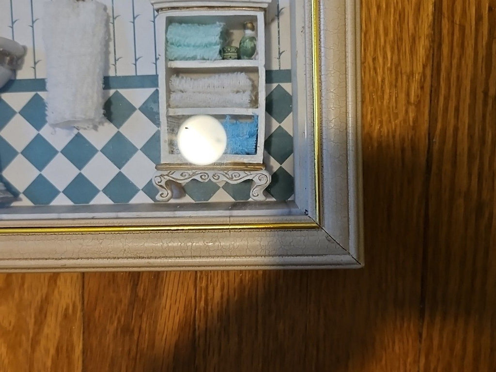 Vintage Diorama Victorian Bath Room Miniature Dollhouse Furniture Shadow Box
