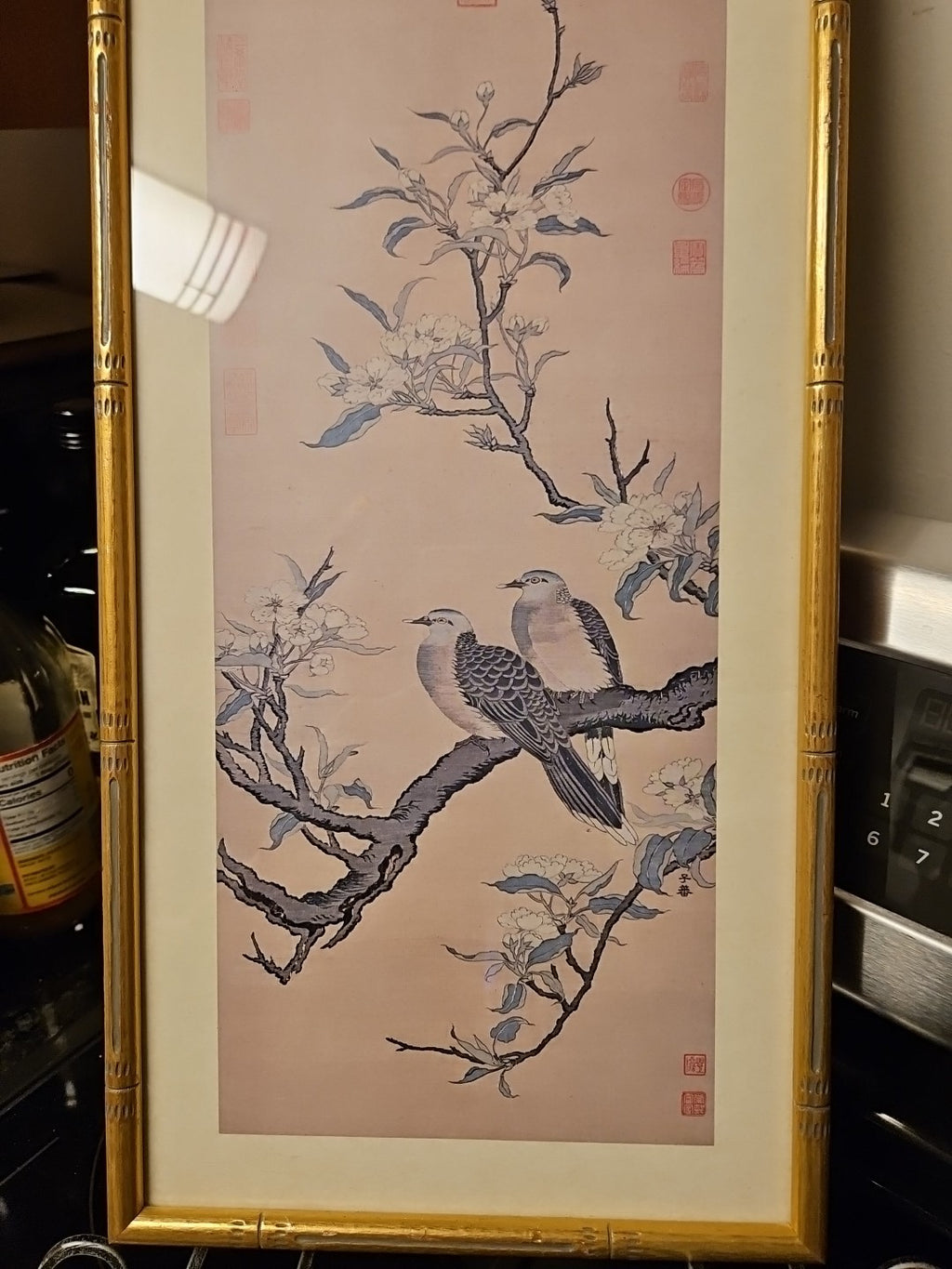 Framed Print Of Song Dynasty "Birds And Blossoms" Tapestry By Shen Tzu-fan