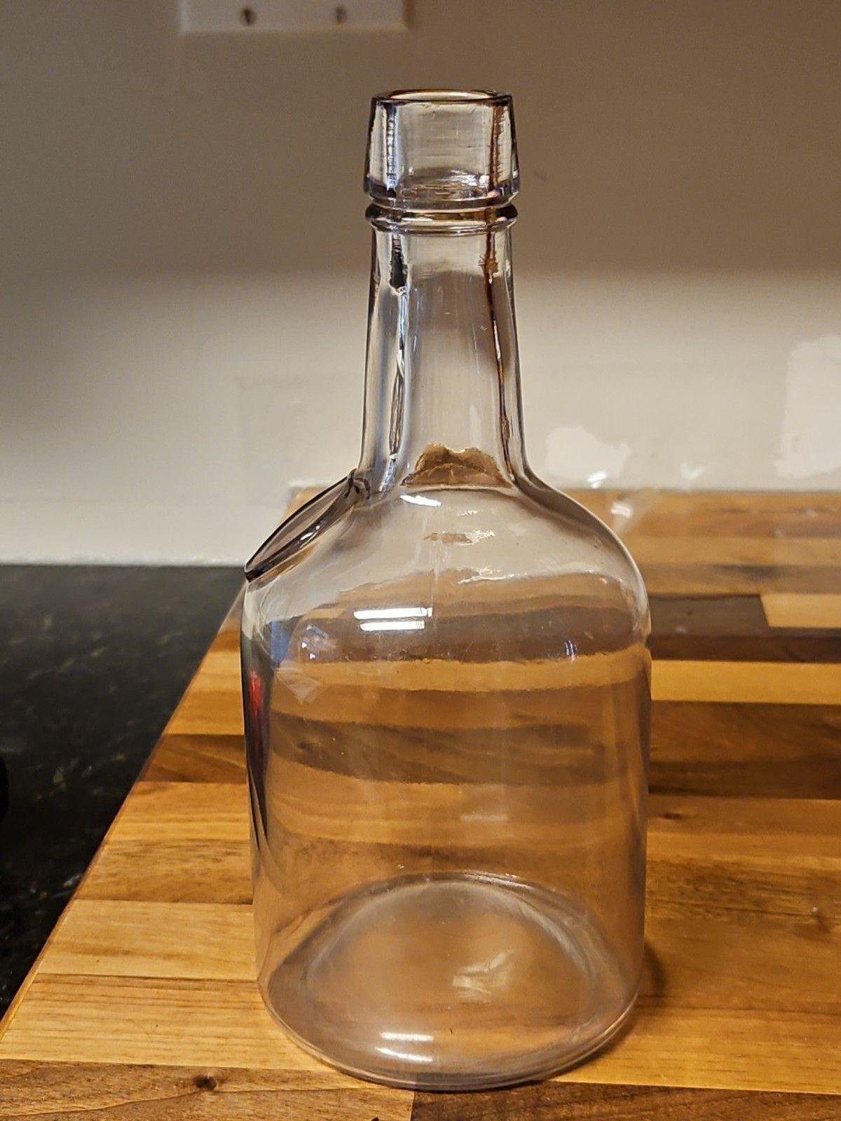 Antique 1890's Clear Glass Blown Liquor Bottle 9" Manganese Purple Grey Tint