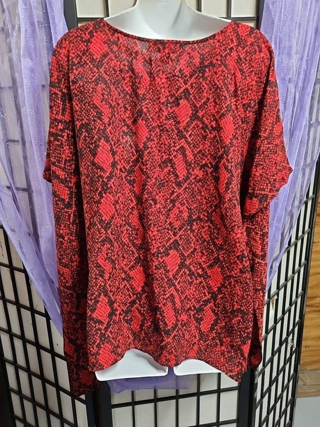 MICHAEL MICHAEL KORS Size L / XL Poncho Top Red Snake Print Lace Up Detail