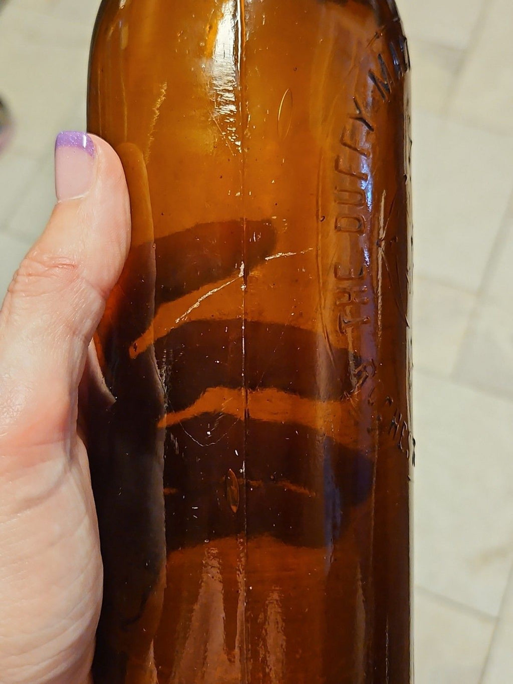 Vintage 1890s Duffy Malt Whiskey Bottle Brown Amber Hand Blown