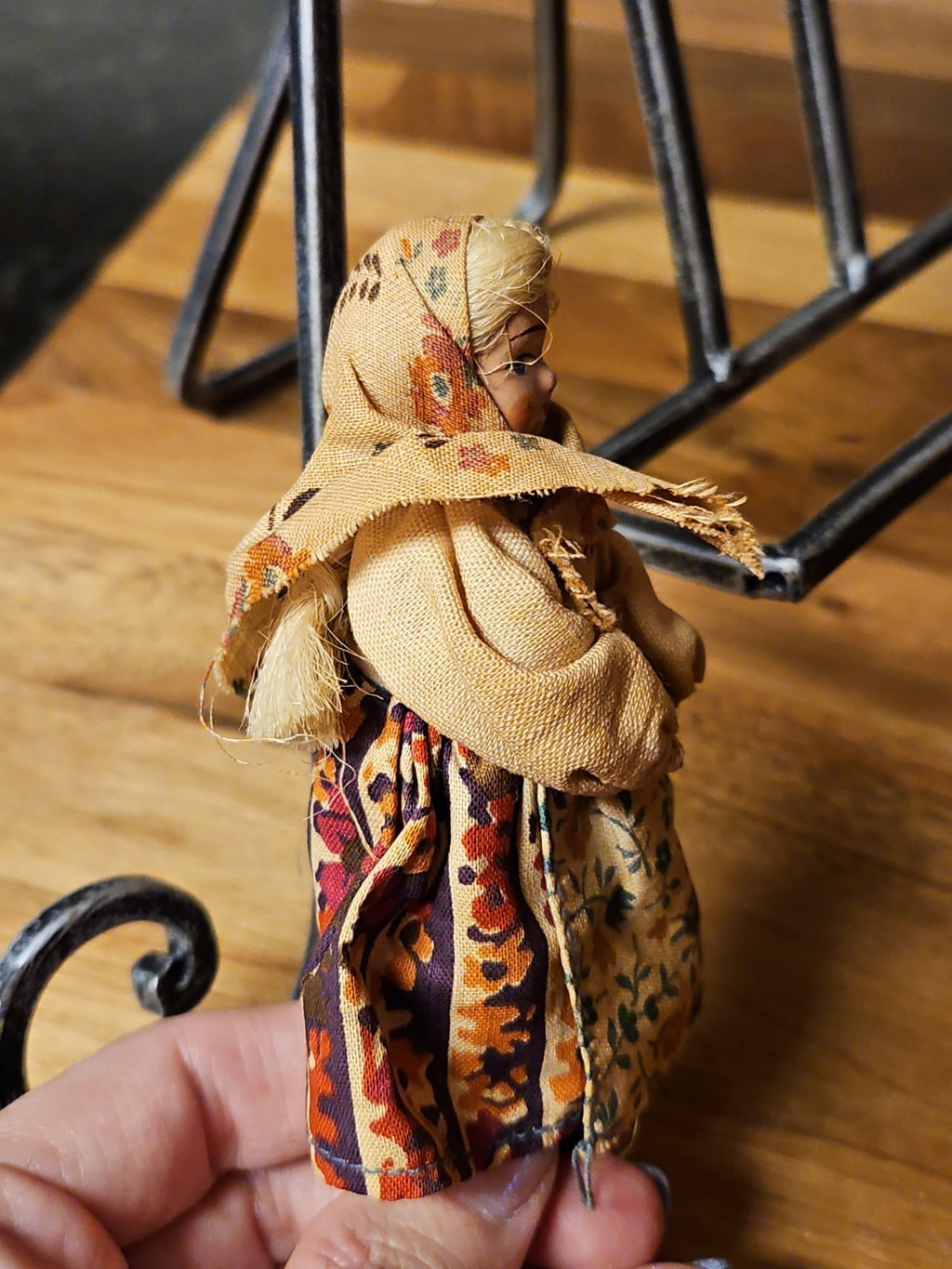Vintage 1940s Polish Rag Doll Painted Face Russian Babushka Folk Art 4.25"