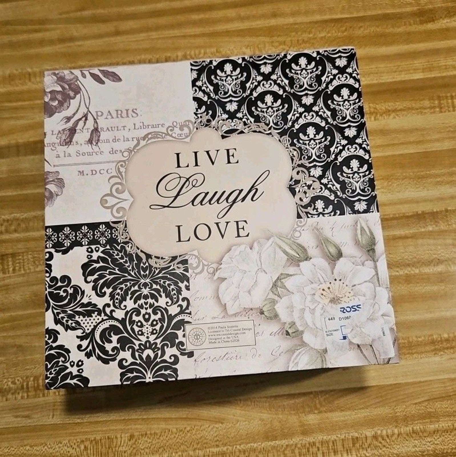 Elegant Storage Box Grey & Black Paris Art Nouveau Live Laugh Love 9"x9"x5"