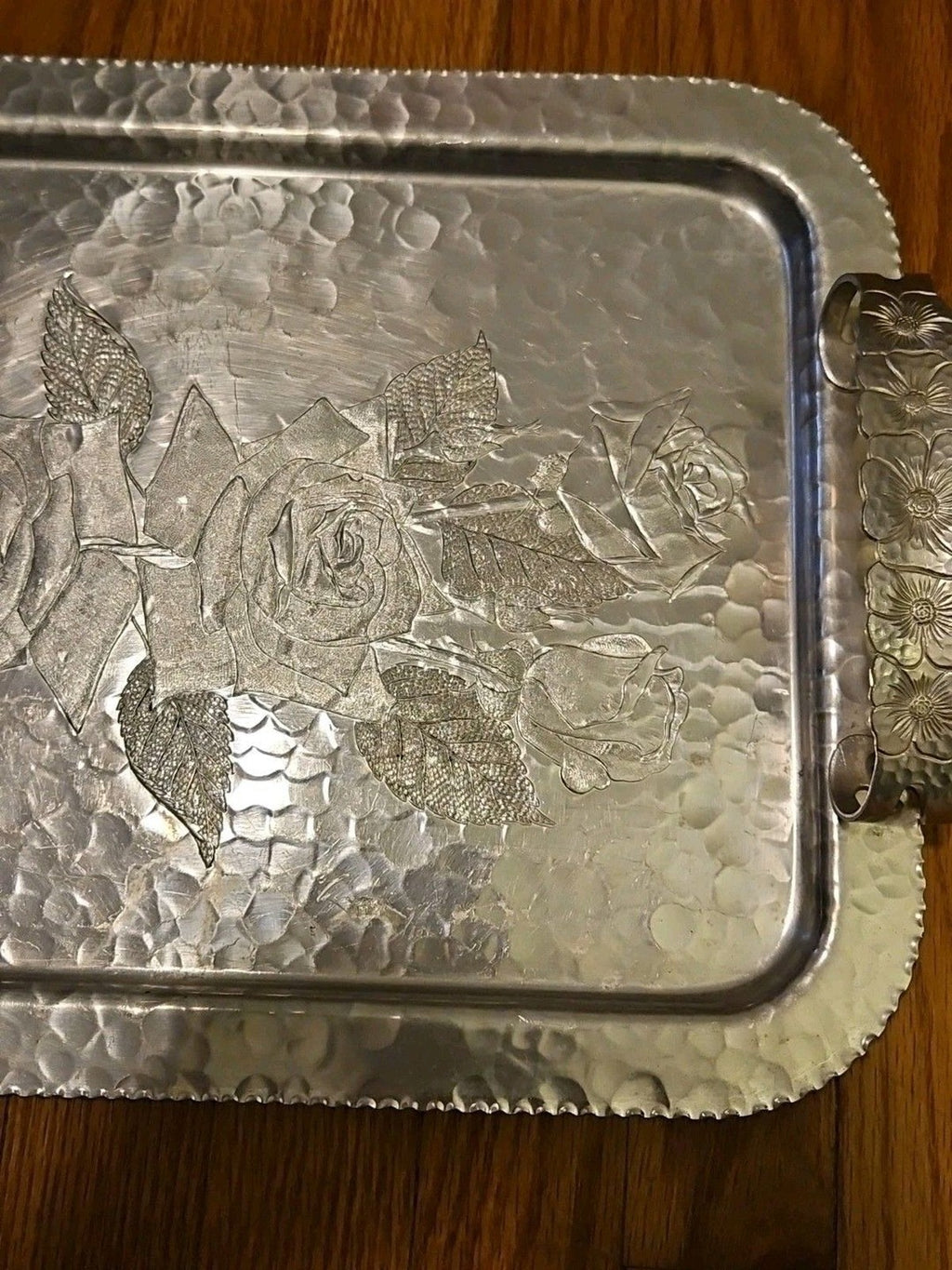VINTAGE CONTINENTAL SILVER CO WILD ROSE BRILLIANTONE #1023 HAMMERED SERVING TRAY