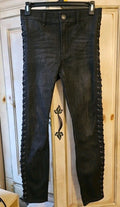 Express Jeans Womens 4 R Black Skinny Jean High Rise Legging Lace Up Beautiful!