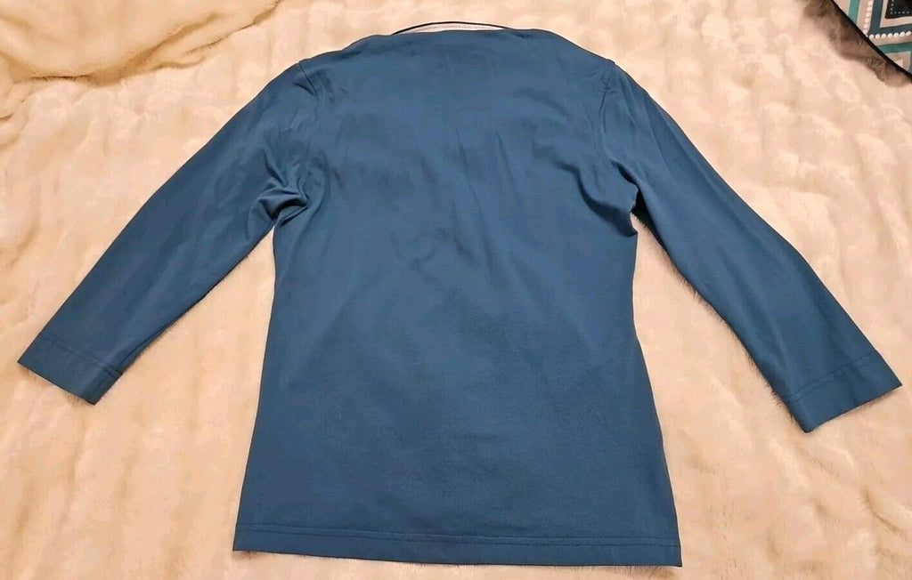 GOLFINO Womens Size 8 Teal W/ White Collar 3/4 Sleeve Polo Shirt Golf