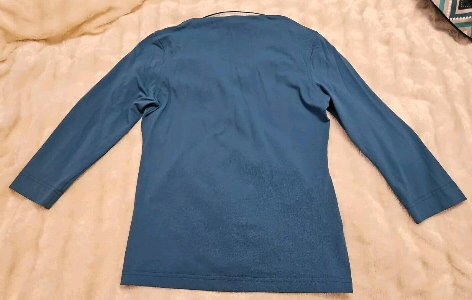 GOLFINO Womens Size 8 Teal W/ White Collar 3/4 Sleeve Polo Shirt Golf