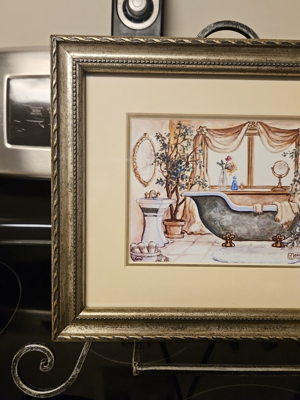 Vintage Style Janet Kruskamp Framed Art Print Clawfoot French Bathtub 9.5"x11.5"