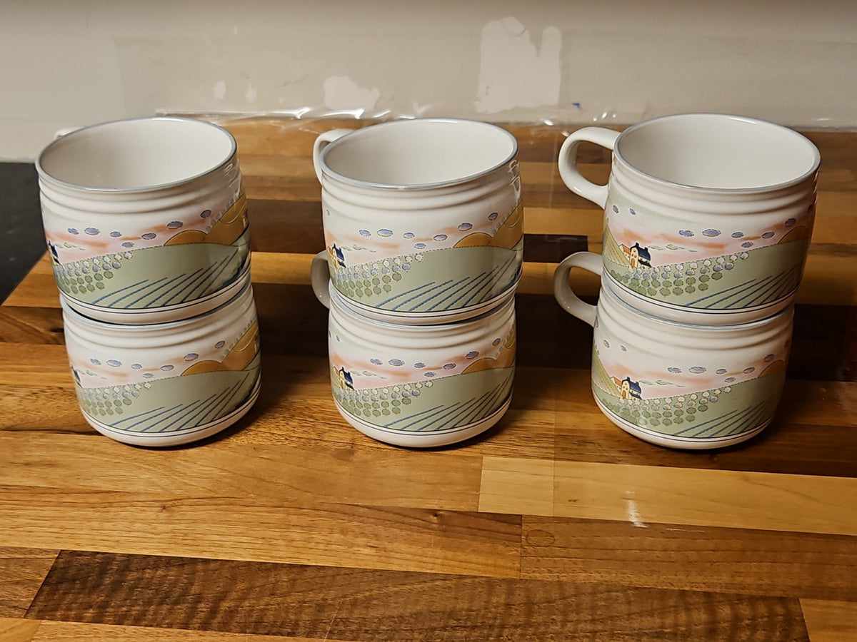 Set Of 6 Vintage 1998 Studio Nova Stoneware Mugs Homecoming 8 oz Y2317 EUC