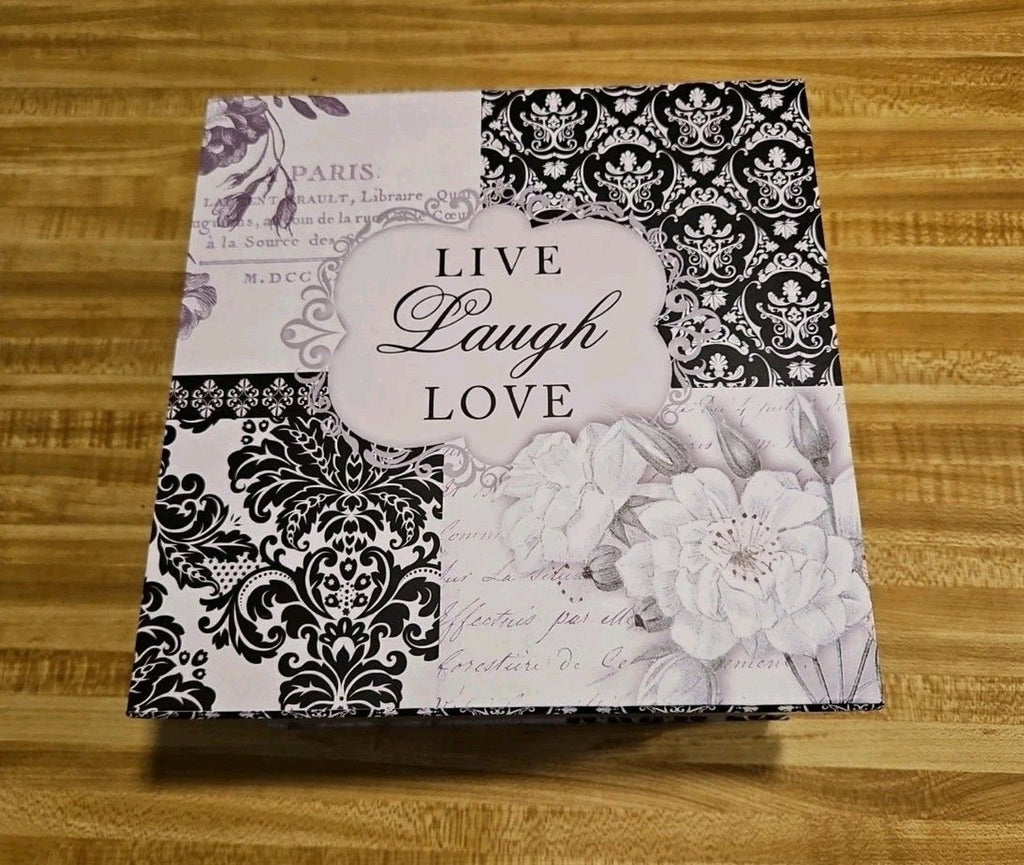 Elegant Storage Box Grey & Black Paris Art Nouveau Live Laugh Love 9"x9"x5"