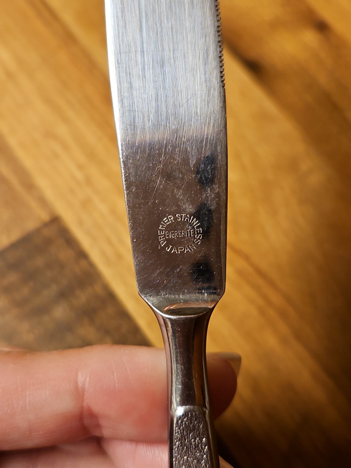 Vintage Everbrite Premier Stainless EVS13 Knife Japan Textured Leaf Silverware