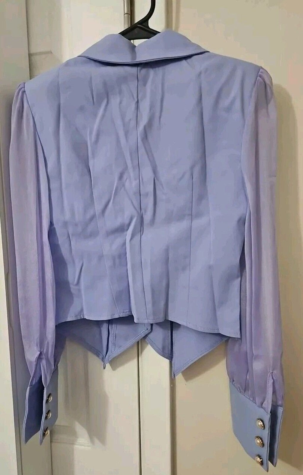 Womens Lavender Cropped Blazer XS Flared Neck Sheer Sleves Pearl Buttons NIP