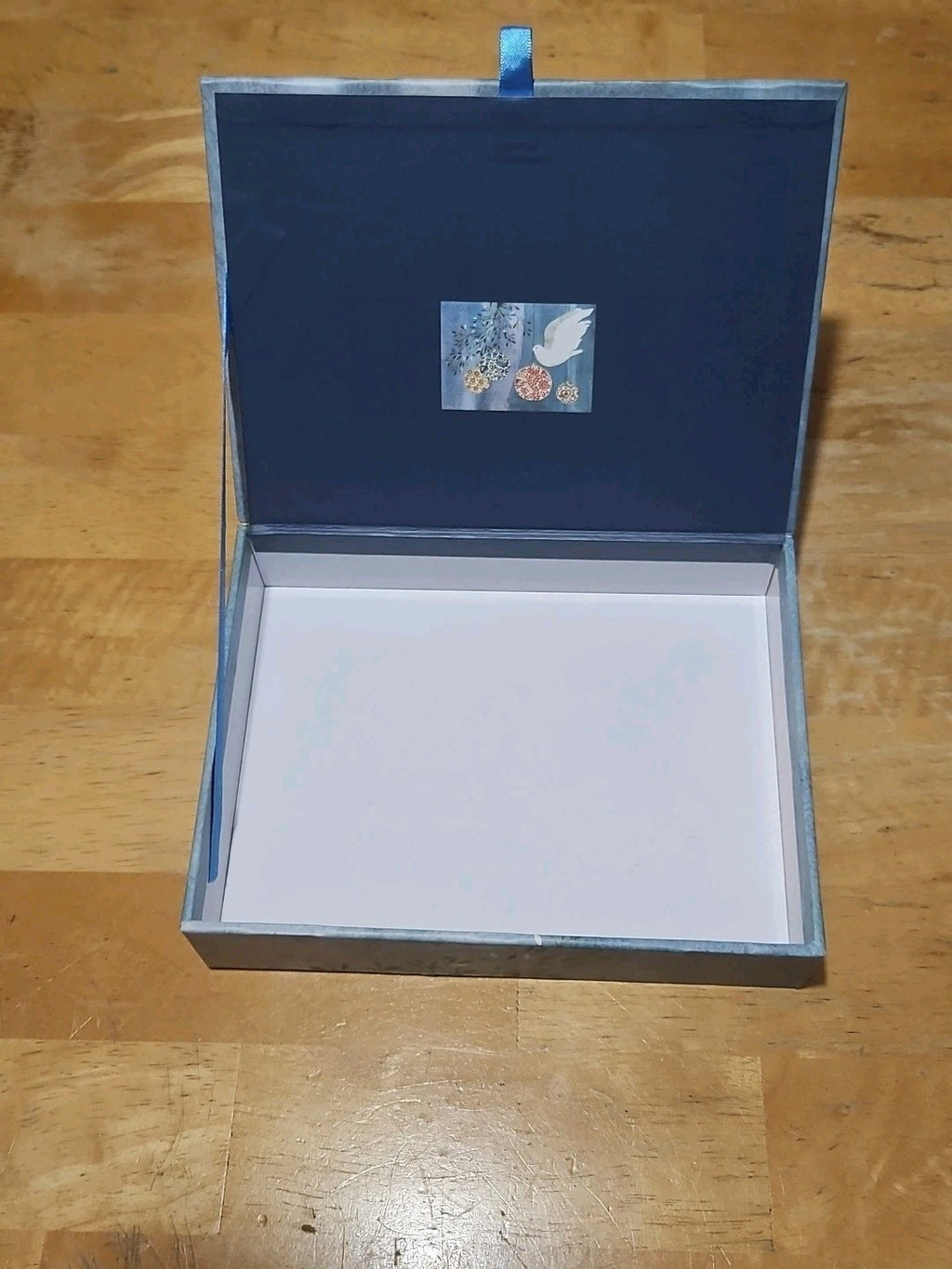 Elegant Storage Box Blue With Christmas Ornaments & Dove 7.75"x6"x2"