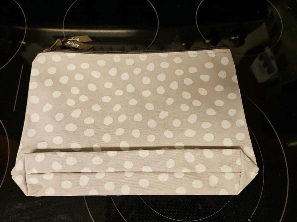 Thirty-One Taupe Beige Lotsa Dots Retired Zipper Bag 12"x 9.5" EUC