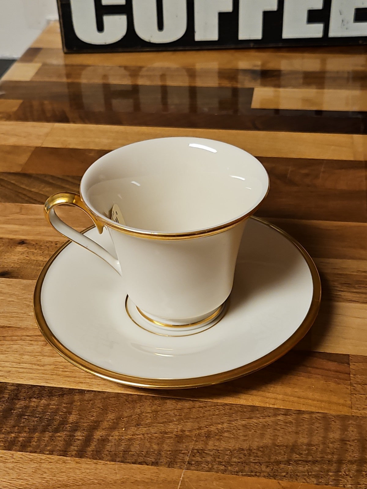 Vintage Lenox Eternal Dimension Cup Saucer Set Ivory Gold Rim NWT