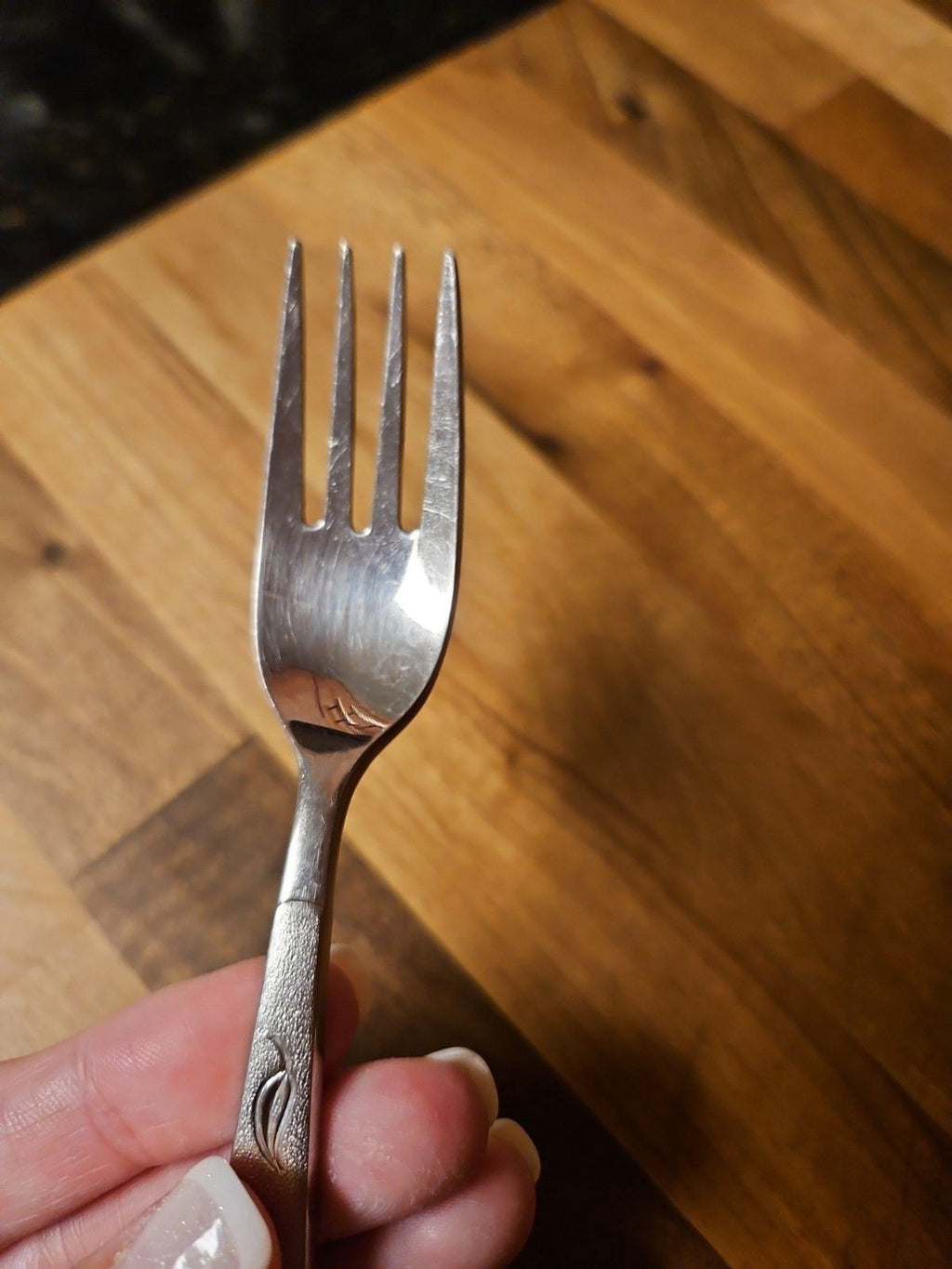 Vintage Everbrite Premier Stainless EVS13 Dinner Fork Textured Leaf Silverware