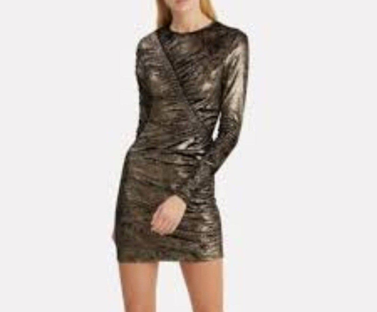 Ronny Kobo Womens Yarden Black & Gold Metallic Velvet Ruched Mini Dress XS