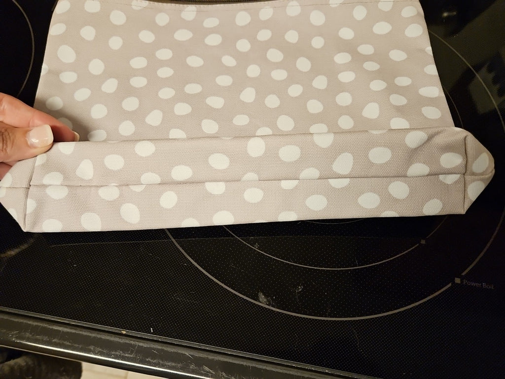 Thirty-One Taupe Beige Lotsa Dots Retired Zipper Bag 12"x 9.5" EUC