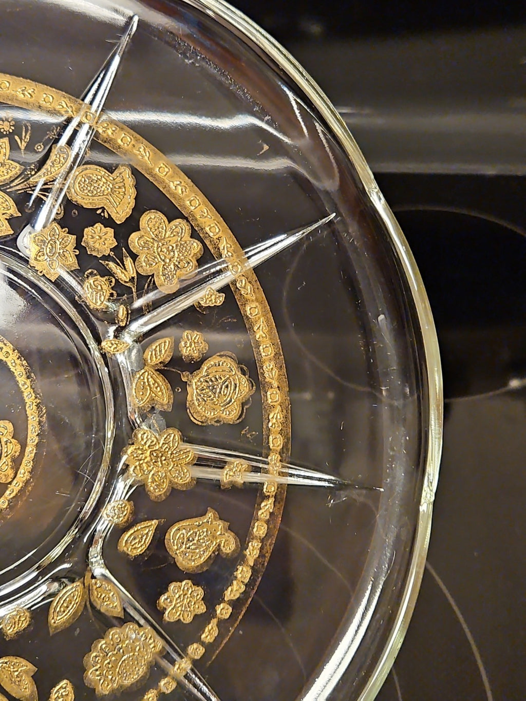 Vintage 1950'S Culver Glass 22K Gold Embossed Serving Plate, 11” Floral Design