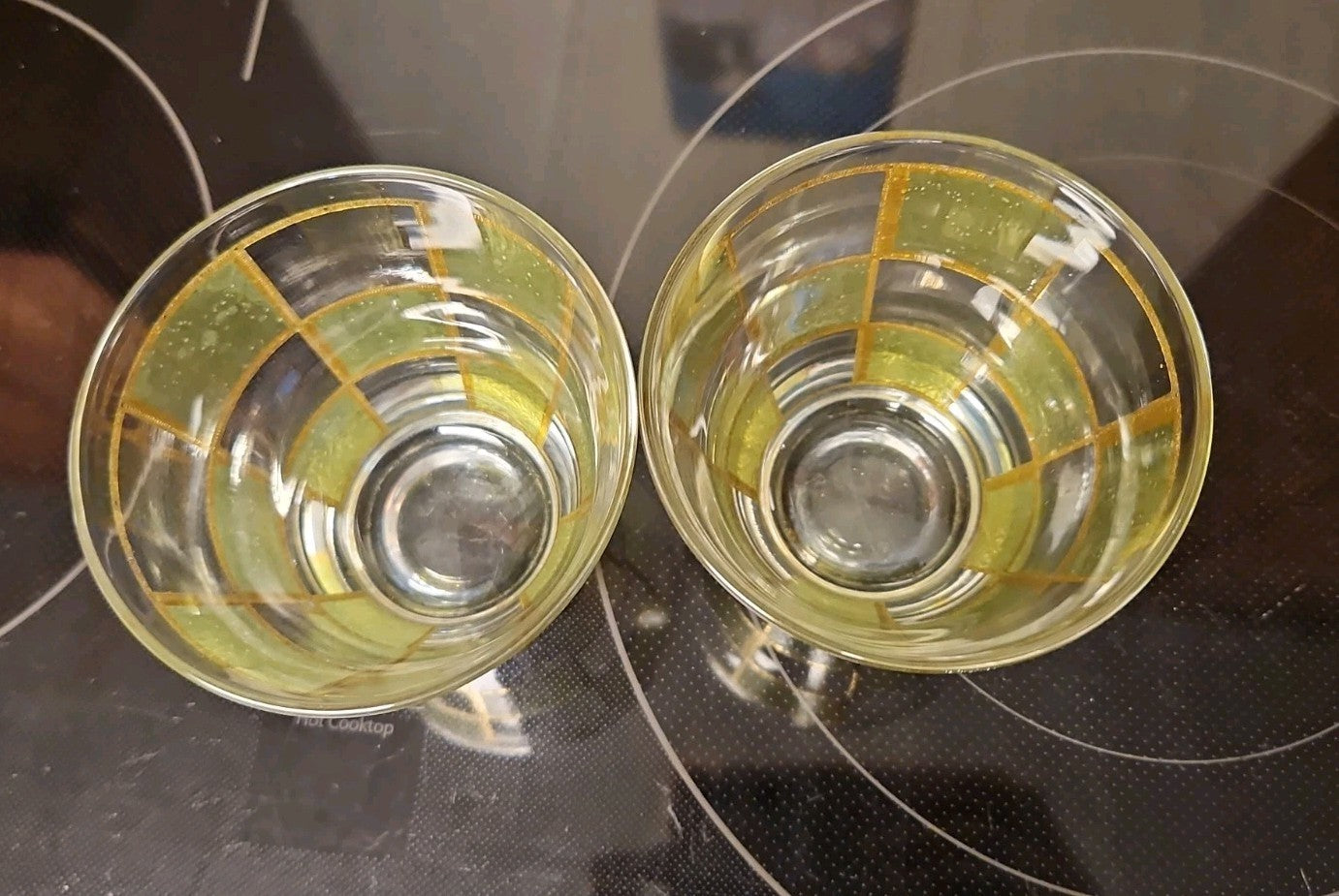 Set Of 2 Vintage Culver Prado Green 22k Gold Trim Lowball Rocks Whiskey glasses