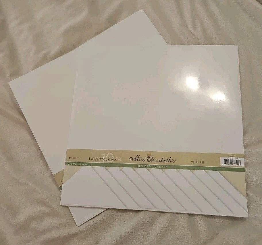 NIP 2 Packs Miss Elizabeth's White Cardstock 12x12 Scrapbook Paper 10 Sheets x 2