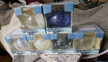 NIB 6 Traditions Hand Blown Glass Oil Lamp Set Round White Blue Green Clear Lot