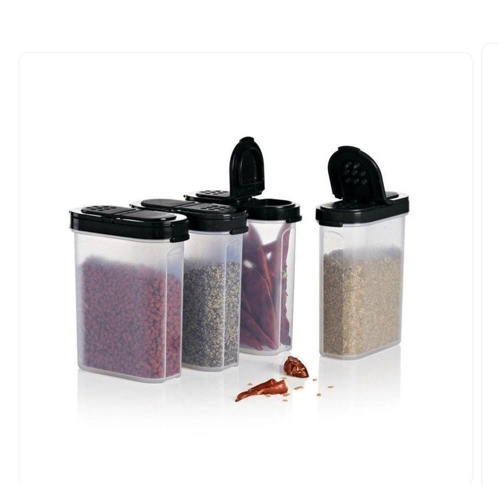 Tupperware Large Spice Shakers Set Of 4 With Black Lids EUC