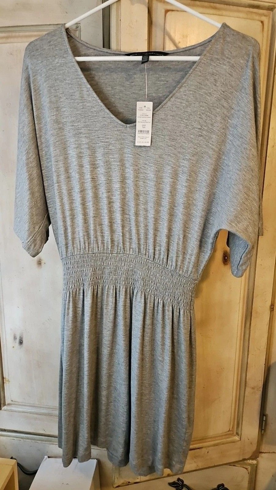White House Black Market Mini Dress Sz XS Gray Silver Metallic Elastic Waist