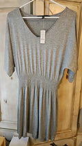 White House Black Market Mini Dress Sz XS Gray Silver Metallic Elastic Waist