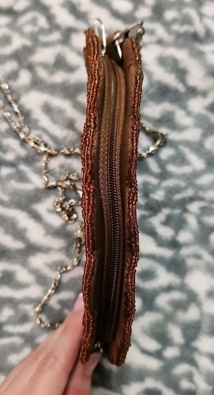 Vintage BIJOUX TERNER Beaded Satin Evening Bag Purse 8"x6" Brown Floral Design