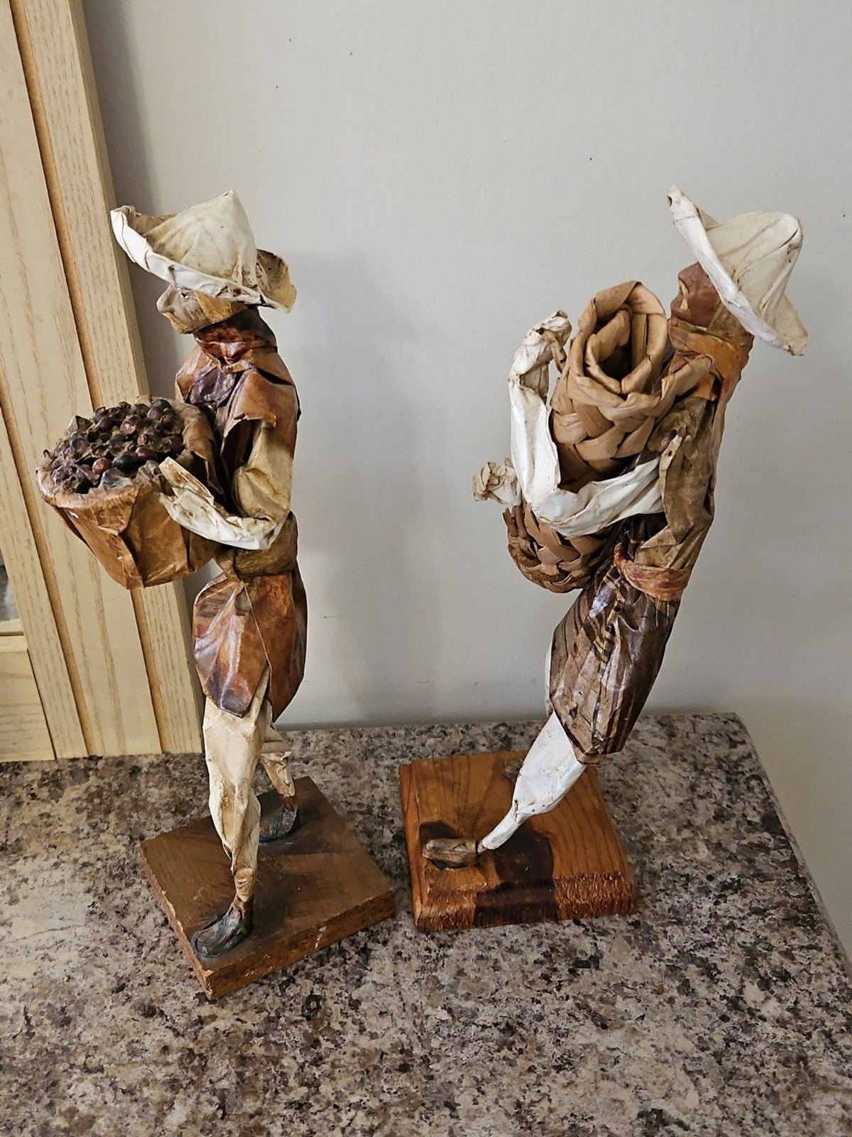 Set of 2 Vintage Paper Mache Mexican Folk Art Sculptures Farmers With Harvest