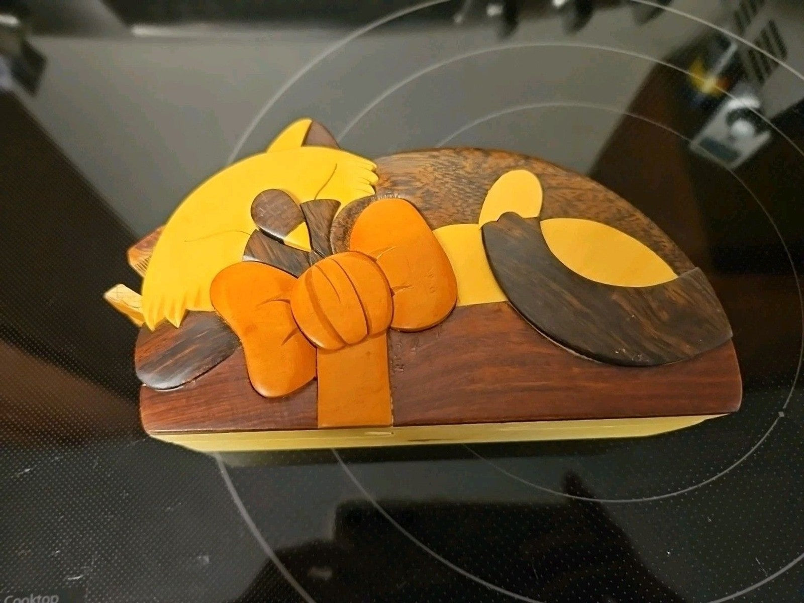 Carver Dan Wooden Sleeping Cat Puzzle Box Trinket Jewelry Box Hidden Compartment