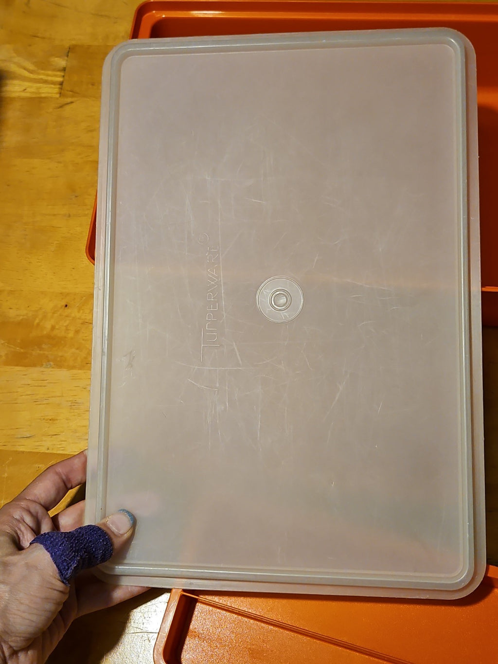 Vintage Tupperware Tuppercraft Orange #1421 Craft Storage Box W/ Lid & 2 Inserts