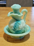 Vintage Avon Moonwind Oil Green Swirl Milk Glass Pitcher With Stopper and Basin