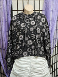 Midnight Bakery Women's Celestial Sun Moon & Stars Hacci Hoodie Size Small Black