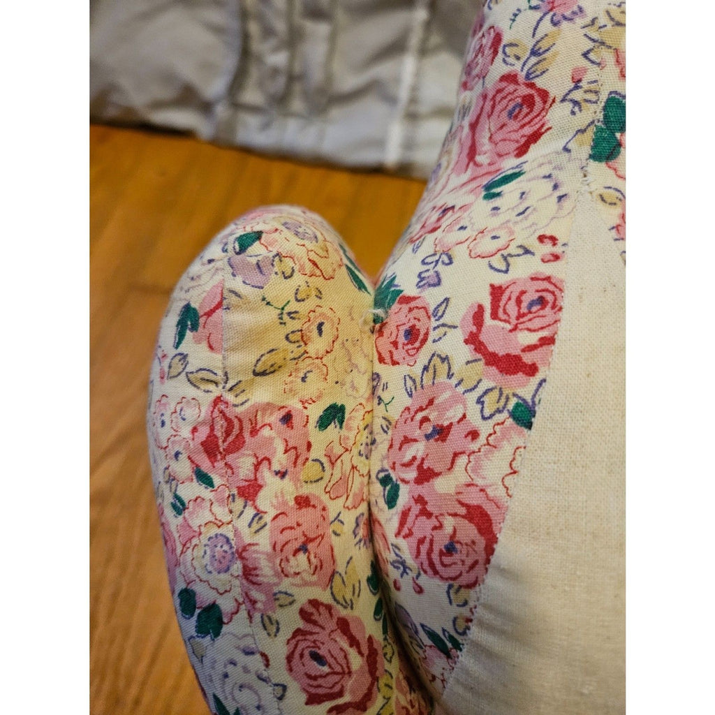 Vintage Style Pink Roses Floral Fabric Cat Door Stopper Ribbon Accent 11"x7"x 9"