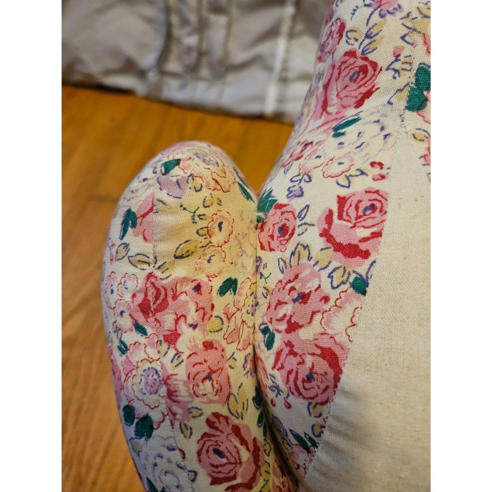 Vintage Style Pink Roses Floral Fabric Cat Door Stopper Ribbon Accent 11"x7"x 9"