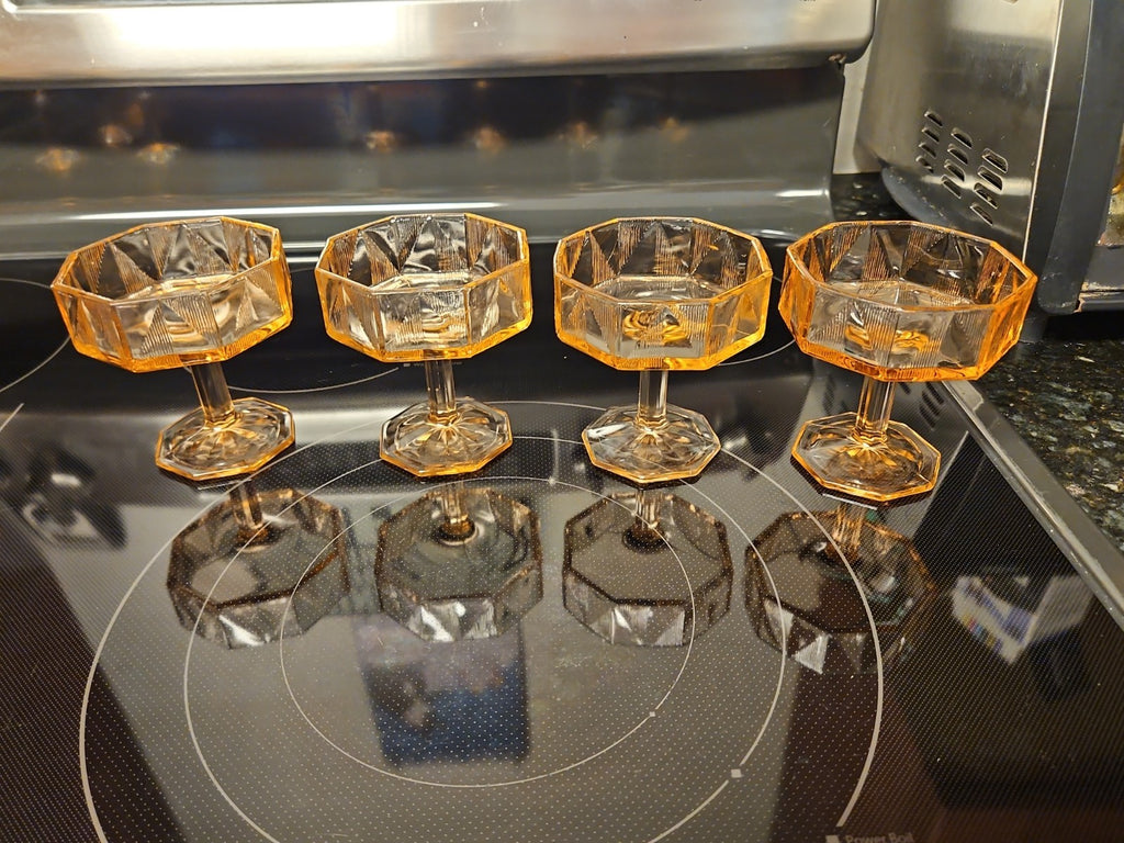 Set of 8 Vintage McKee "Tricia" Pink Depression Glass Art Deco Octagon Coupes