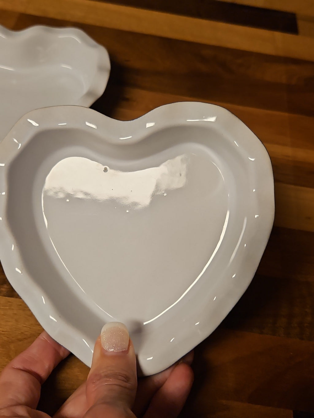 Set Of 2 Emile Henry Fluted Edge Heart Shaped Blue & White Baking Dishes #6149