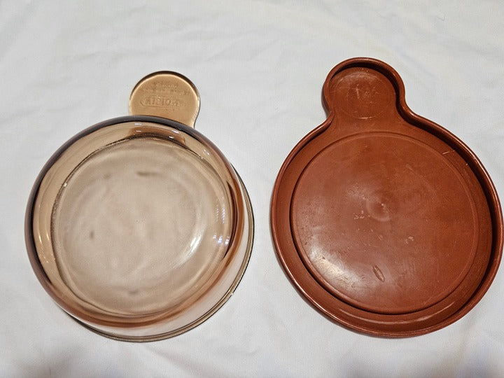 CorningWare Vision Amber Heat N Serve Grab It Bowl V-150-B w/ Red Lid