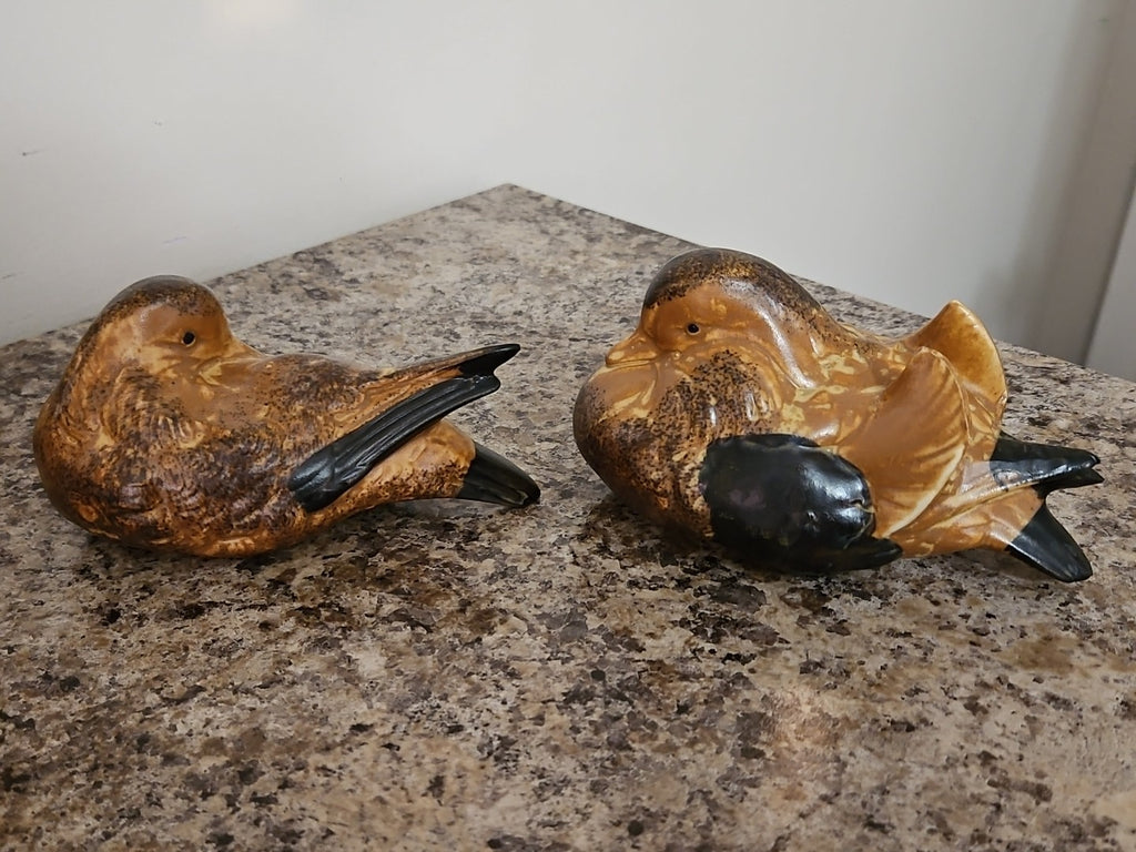 Vintage Andrea by Sadek Brown Black Sitting Doves Birds Ducks Figurines Set of 2