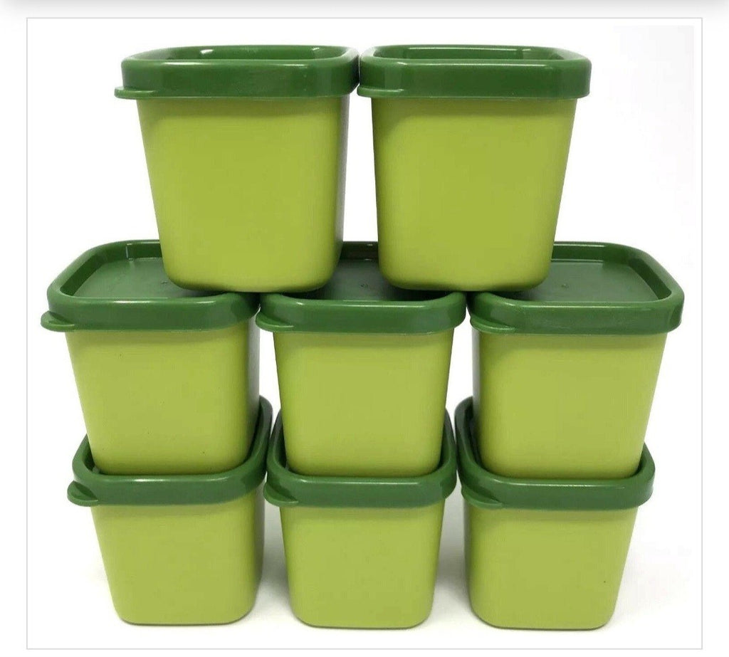 New In Bag Tupperware set of 8 Green Microwave Steamer 2 oz Ramekins W Lids