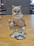 Vintage Otagiri Porcelain 6" Mother & Baby Owls On Branch Figurine EUC