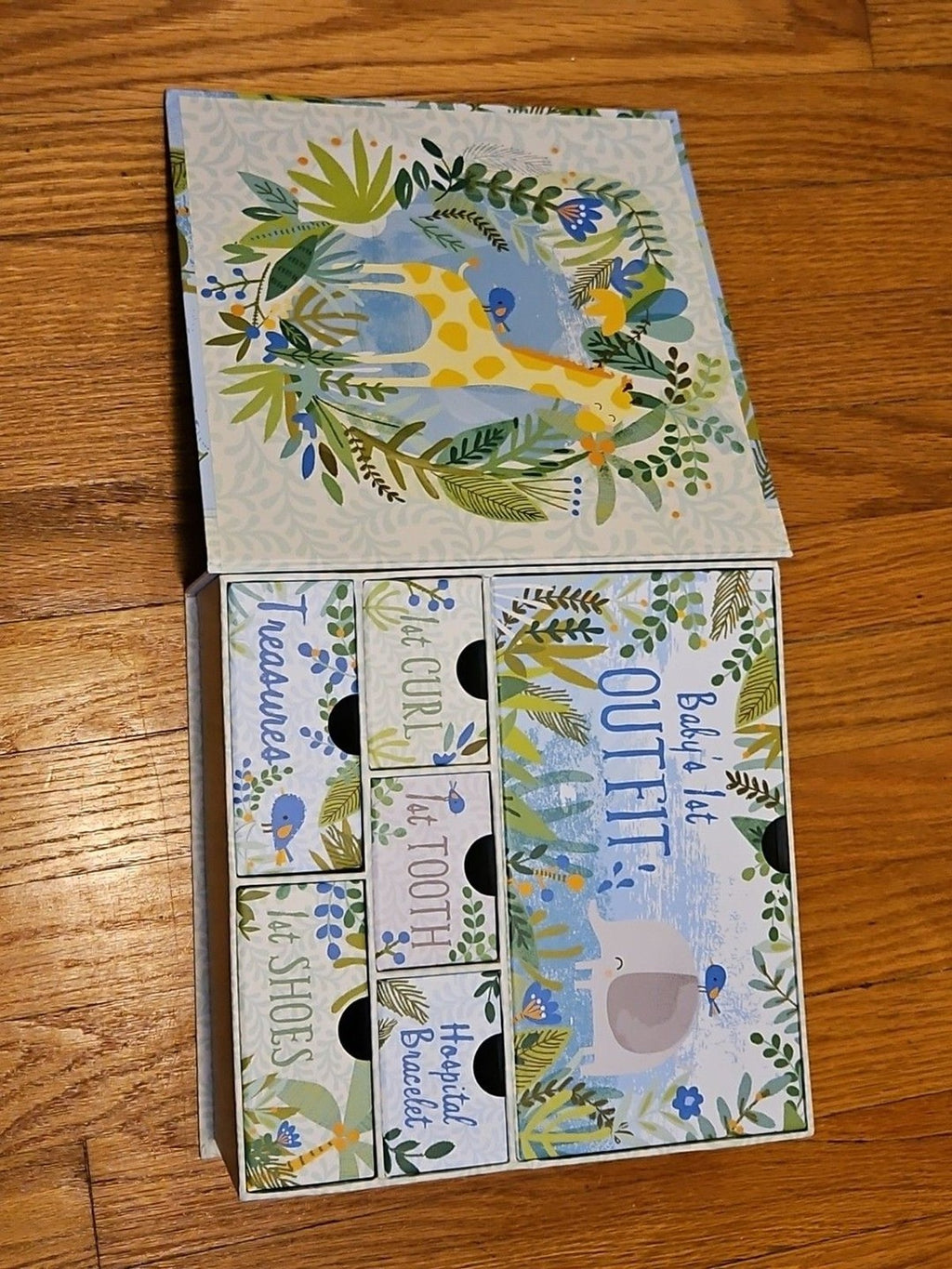 Lady Jayne Ltd Baby's First Keepsake Box Blue & Green Elephant Theme