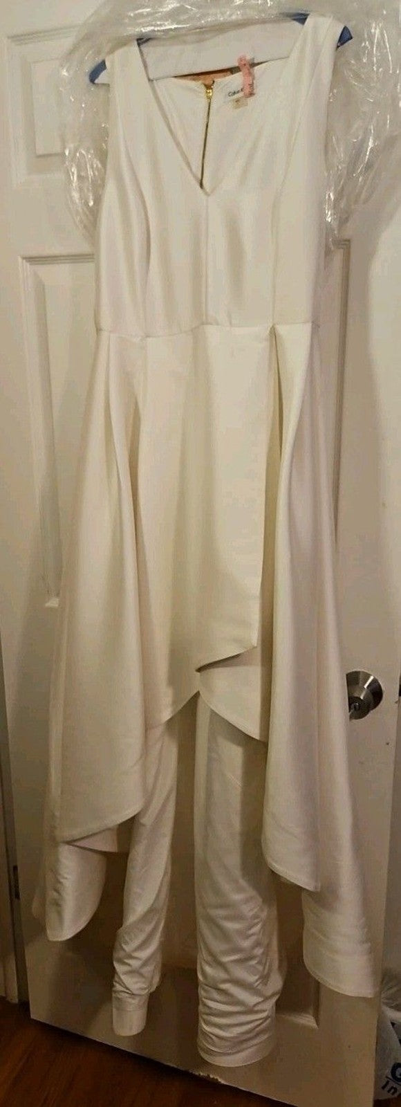 Calvin Klein High-Low A-line Dress White Stock Size 12 Sleeveless V-Neck