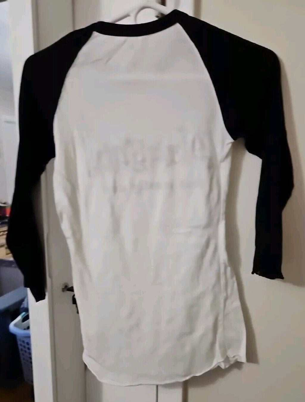 Goth Naughty But Mostly Nice W Silver Skull 3/4 Sleeve Color Block Shirt M