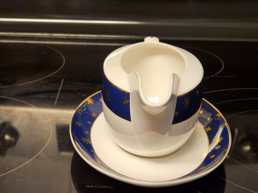 Galaxy By Sakura Gravy Boat & Saucer Celestial Blue Gold Stars Porcelain