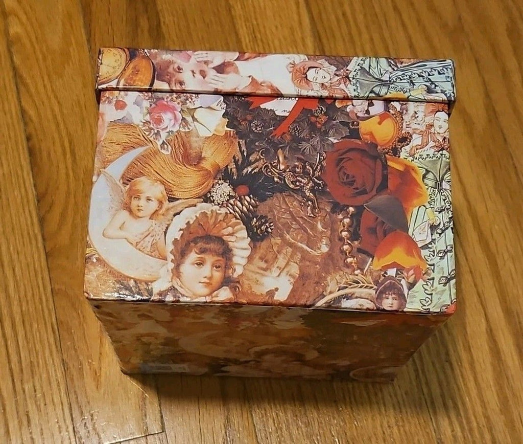 Elegant Storage Box Pink & Red Victorian Cherub Roses Pearls Theme 7" X 7" X 5"